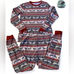 NWT PJ Place Adult Family Thermal Reindeer Fairisle Cotton Pajamas 2pc Sz S